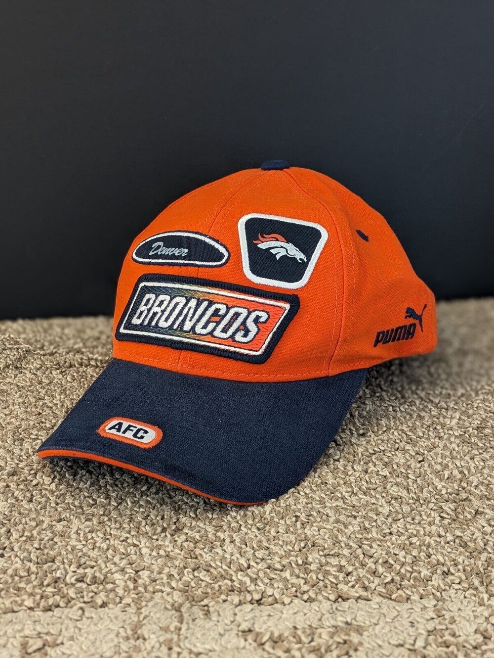 Puma NFL Pro Line Denver Broncos Strapback Baseball Hat Vintage Orange Blue OSFM